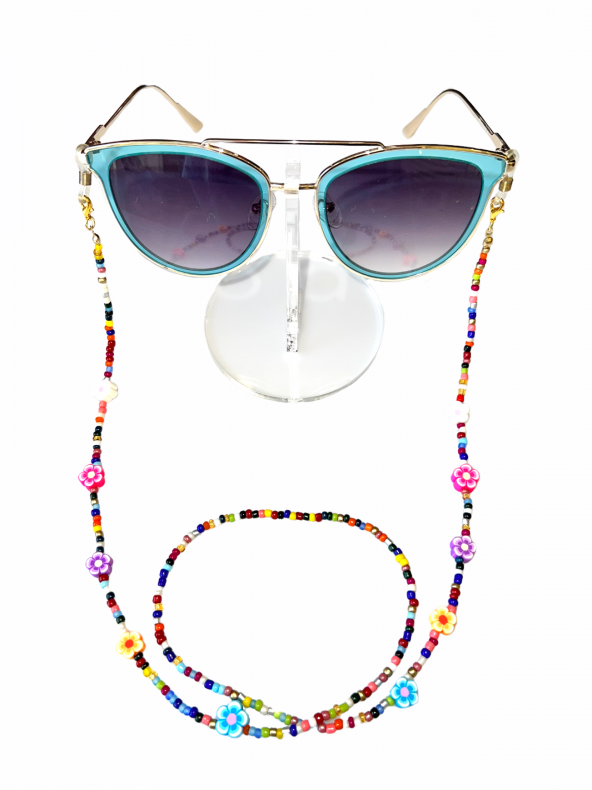 Fimo Çiçekli Kum Boncuk Gözlük Zinciri - Kolye - Bileklik - 8