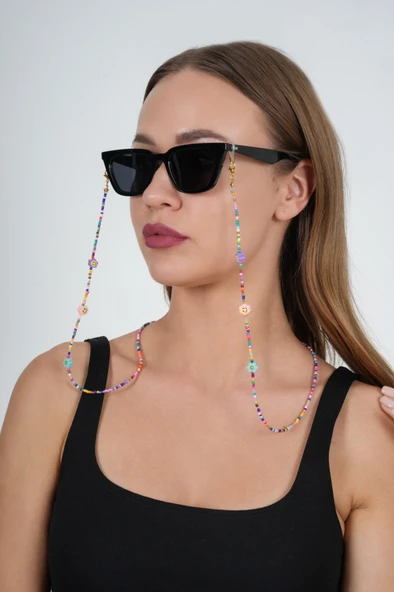 Fimo Çiçekli Kum Boncuk Gözlük Zinciri - Kolye - Bileklik - 2