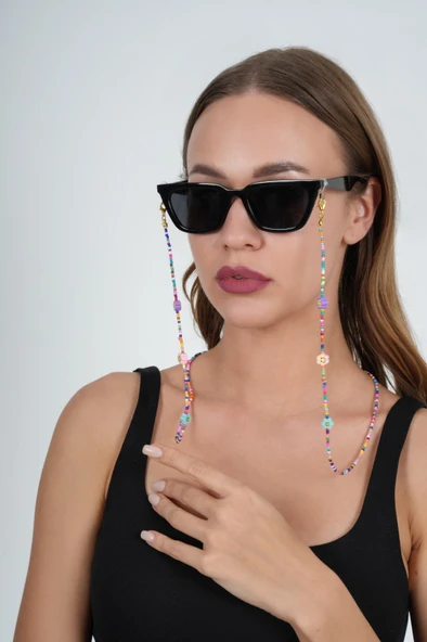 Fimo Çiçekli Kum Boncuk Gözlük Zinciri - Kolye - Bileklik