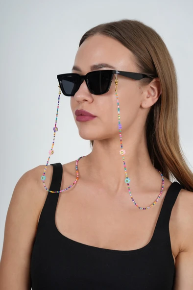 Fimo Çiçekli Kum Boncuk Gözlük Zinciri - Kolye - Bileklik - 3