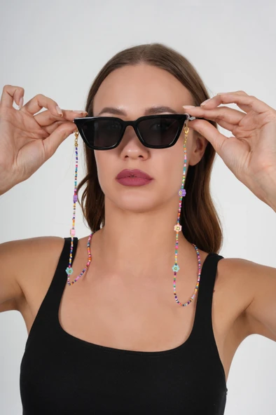 Fimo Çiçekli Kum Boncuk Gözlük Zinciri - Kolye - Bileklik - 9