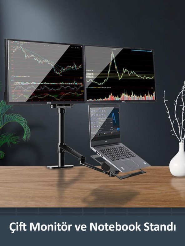 NPO STD7093 10"-27" Notebook Stand ve Vesa Monitör Tutucu Çift Kol - 4