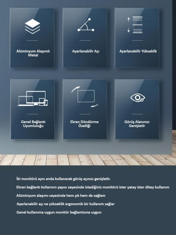 NPO STD7093 10"-27" Notebook Stand ve Vesa Monitör Tutucu Çift Kol - 5