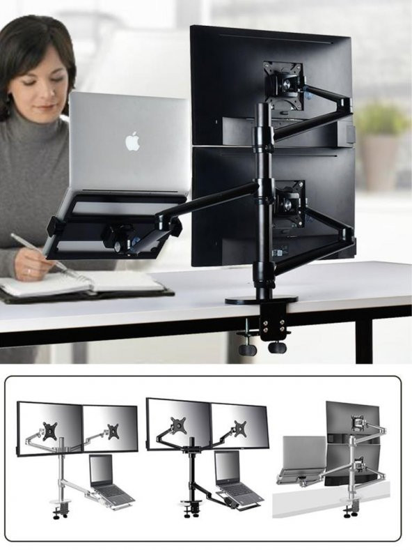 NPO STD7093 10"-27" Notebook Stand ve Vesa Monitör Tutucu Çift Kol - 6