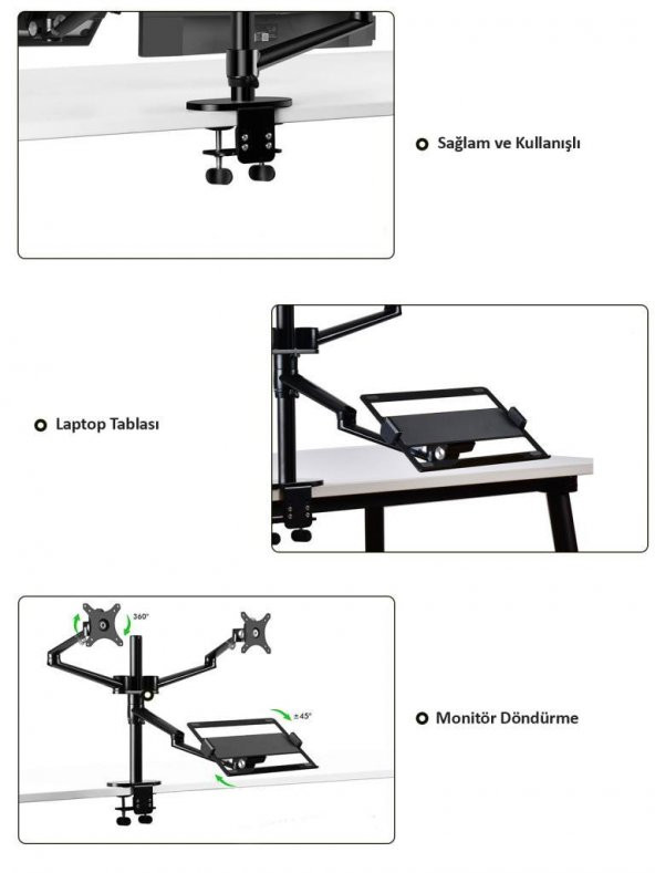 NPO STD7093 10"-27" Notebook Stand ve Vesa Monitör Tutucu Çift Kol - 9