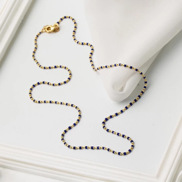 Lacivert Mineli Kolye Bileklik Altın Set - Resim 7