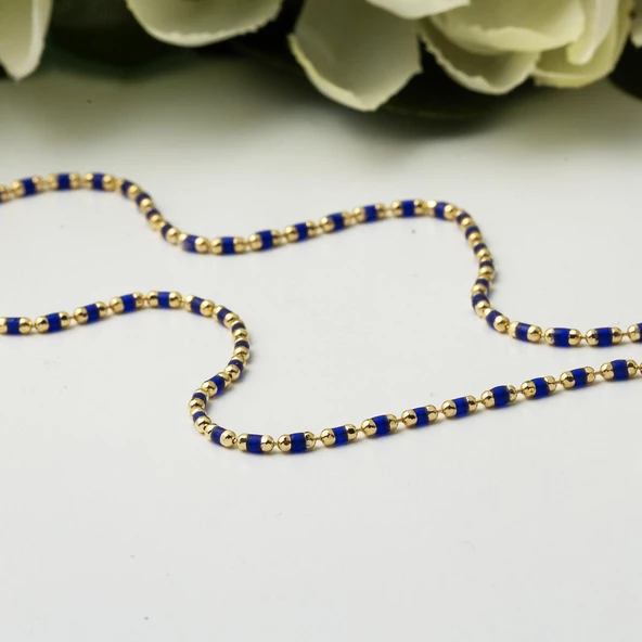 Lacivert Mineli Kolye Bileklik Altın Set - Resim 5