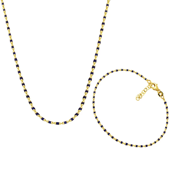 Lacivert Mineli Kolye Bileklik Altın Set ürün görseli 1