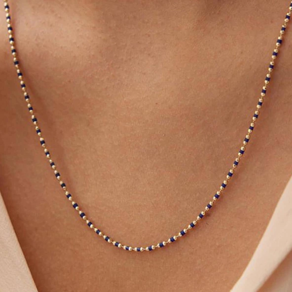 Lacivert Mineli Kolye Bileklik Altın Set - Resim 3