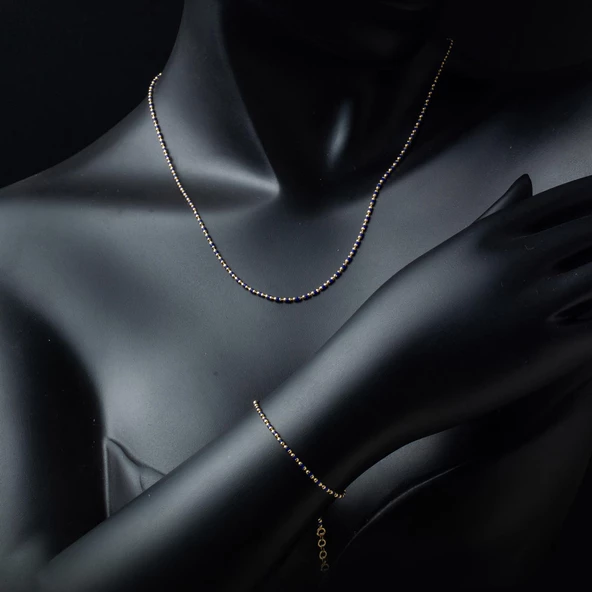 Lacivert Mineli Kolye Bileklik Altın Set - Resim 2