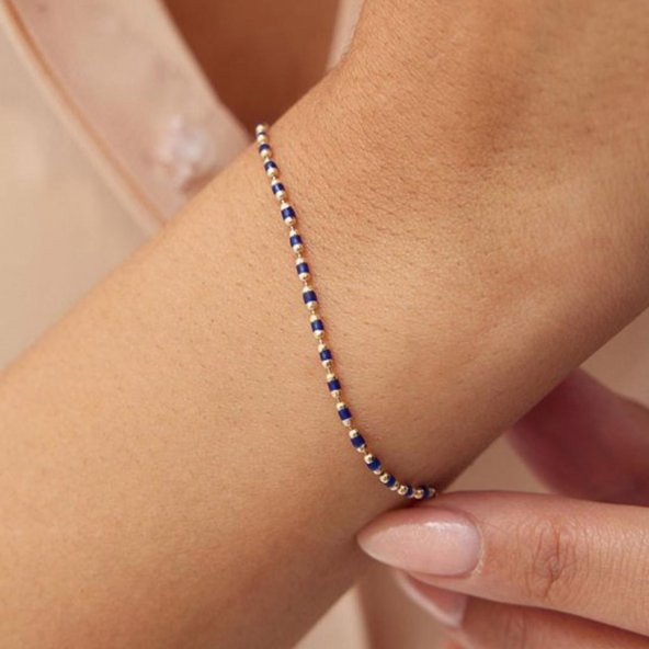 Lacivert Mineli 14 Ayar Altın Bileklik - Resim 2