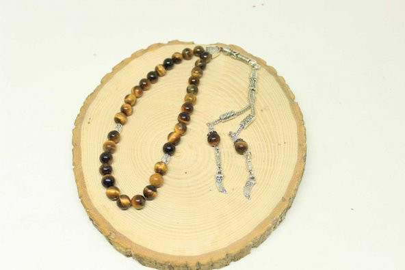 Kaplan Gözü Taşı Tesbih 8mm Ahşap Kutulu - Resim 4