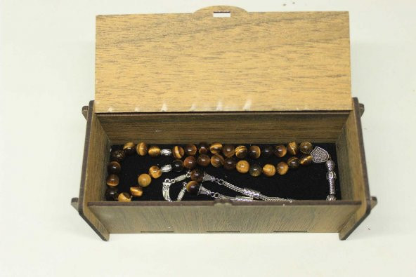 Kaplan Gözü Taşı Tesbih 8mm Ahşap Kutulu - Resim 5