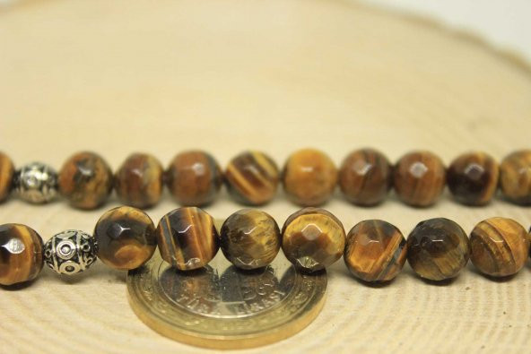 Kaplan Gözü Taşı Tesbih Faset Kesim 8mm - Resim 2