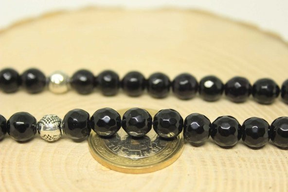 Onix (Oniks) Taşı Tesbih Faset Kesim 8mm - Resim 2