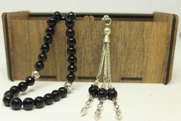 Onix (Oniks) Taşı Tesbih Faset Kesim 8mm Ahşap Kutulu