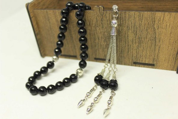 Onix (Oniks) Taşı Tesbih Faset Kesim 8mm Ahşap Kutulu - Resim 5