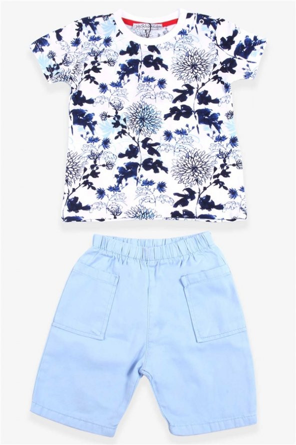Erkek Bebek Çiçek Desenli Şort Takımı Ekru Modi (9 Ay-5 Yaş) - 2