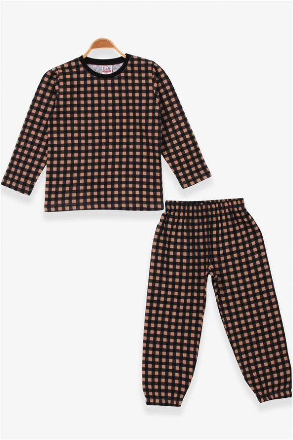 Erkek Çocuk Pijama Takımı Ekose Desenli Kahverengi Modi (4-8 Yaş)