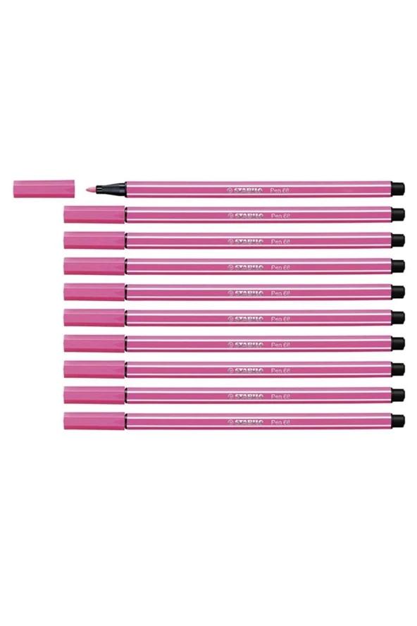 Stabilo 68 Keçe Uçlu Boya Kalemi 1 MM Açık Pembe Keçeli Kalem (10 Lu Paket)