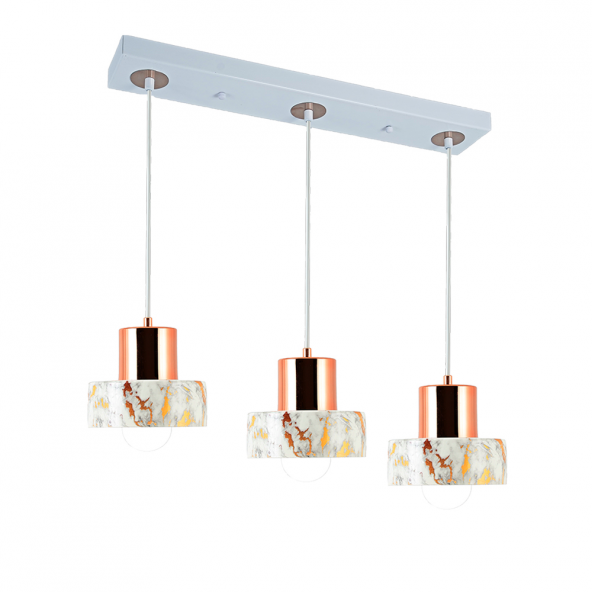 TT Aydınlatma TT017-3S-MBY  Mermer Desen 3 lü Sıralı Beyaz Avize - 1