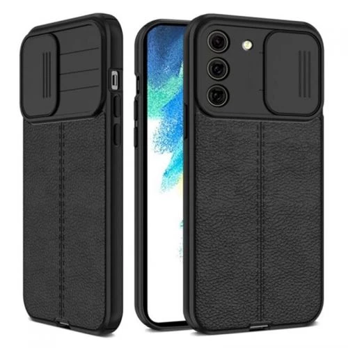 Gpack Samsung Galaxy S21 FE Kılıf Kamera Sürgülü Deri Dokulu Mat SilikonNano Glass Koruyucu