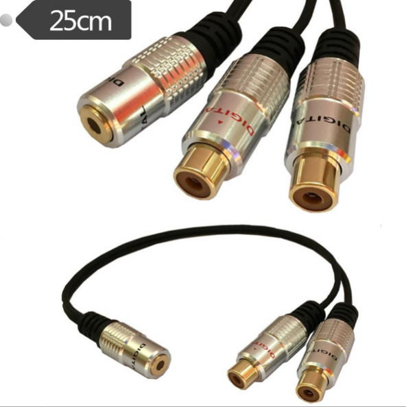 3.5 mm Stereo Dişi - 2x RCA Dişi Kaliteli Kablo - 30 cm - 1