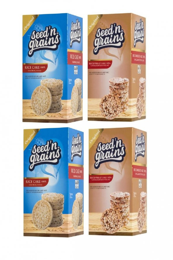Seedn Grains Şekersiz 2+2 Atıştırmalık Set Pirinç ve Karabuğday Patlağı 4 Adet