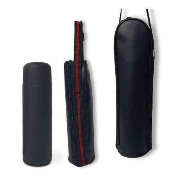 Bardak Kapaklı Deri Kılıflı 500 Ml Siyah Çelik Termos - 4