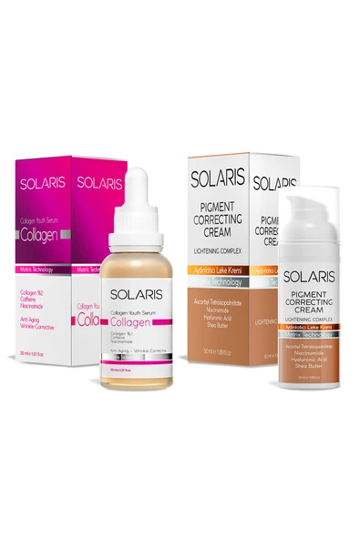 Solaris Tüm Cilt Tipleri İçin Yaşlanma Karşıtı Kolajen Cilt Serumu 30 ml Ve Aydınlatıcı Leke Kremi 50 ml - 2