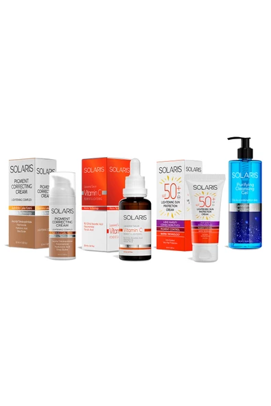 Solaris Aydınlatıcı Leke Kremi - C Vitamin Serum - Leke Karşıtı Güneş Kremi - Yüz Temizleme Jeli - 2
