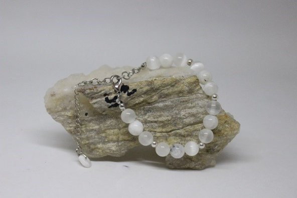 Gümüş Selenit & Ay Taşı Bileklik ürün görseli