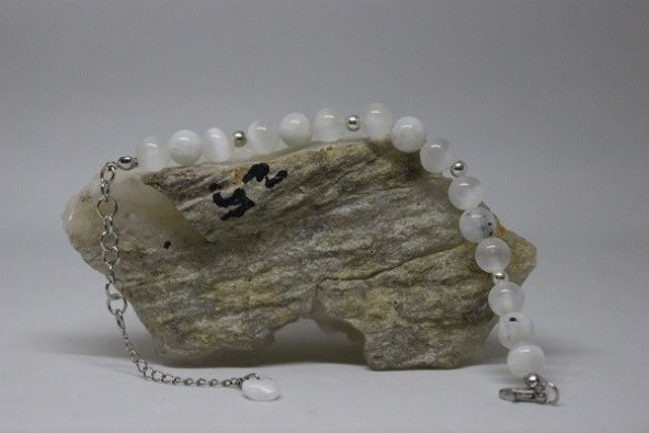 Gümüş Selenit & Ay Taşı Bileklik - Resim 2