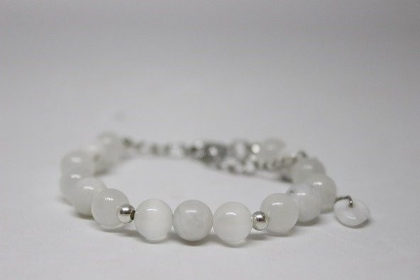 Gümüş Selenit & Ay Taşı Bileklik - Resim 3