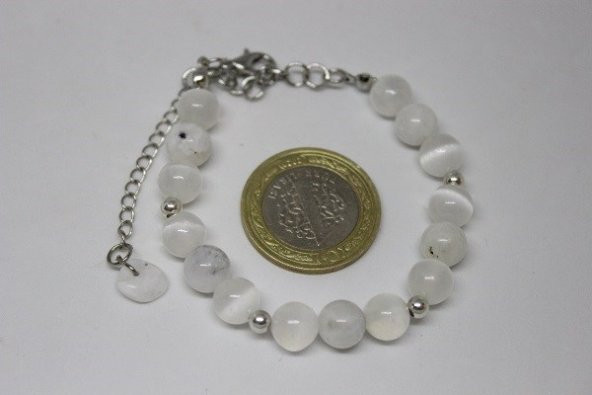 Gümüş Selenit & Ay Taşı Bileklik - Resim 5