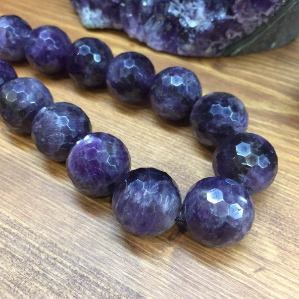 DOĞAL TAŞ AMATİST 17 GÜMÜŞ TESBİH 20MM FASET ürün görseli