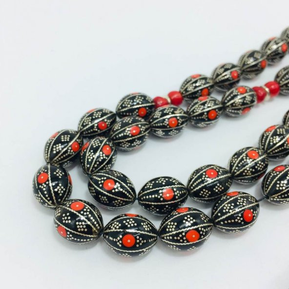 OSMANLI SARAYI YÜSUR GÜMÜŞ KRMZ 13X15 TESBİH ürün görseli 1