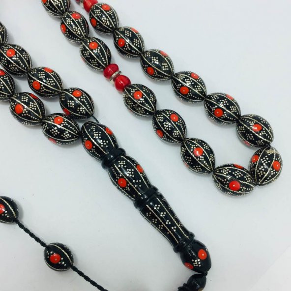 OSMANLI SARAYI YÜSUR GÜMÜŞ KRMZ 13X15 TESBİH - Resim 2