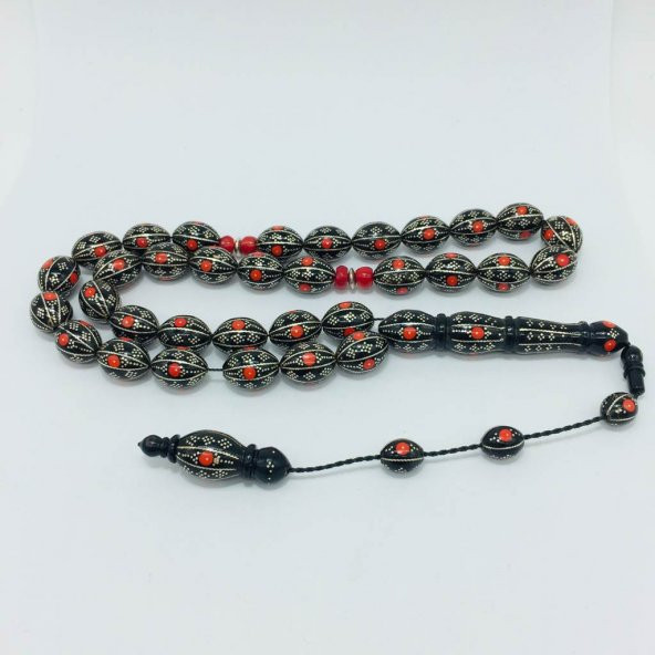 OSMANLI SARAYI YÜSUR GÜMÜŞ KRMZ 13X15 TESBİH - Resim 3