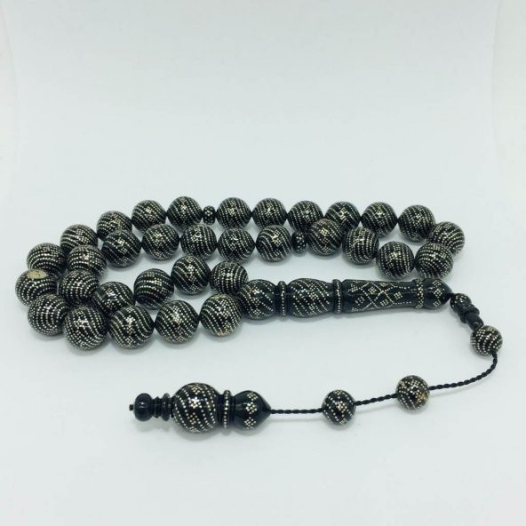 OSMANLI SARAYI YÜSUR GÜMÜŞ İŞL. 14MM TESBİH - Resim 3