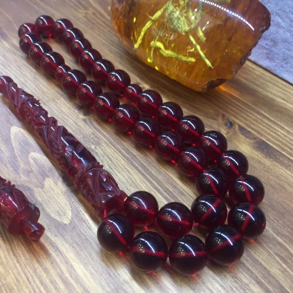 KEHRİBAR SIKMA KHR 13MM KIRMIZI TESBİH - 2