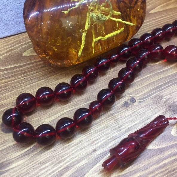 KEHRİBAR SIKMA KHR 13MM KIRMIZI TESBİH - 3