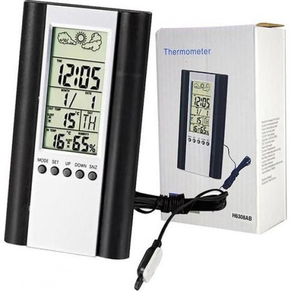 Ttechnic H6308AB Termometre Nem Ölçer Saat Alarm İç Dış Termometre