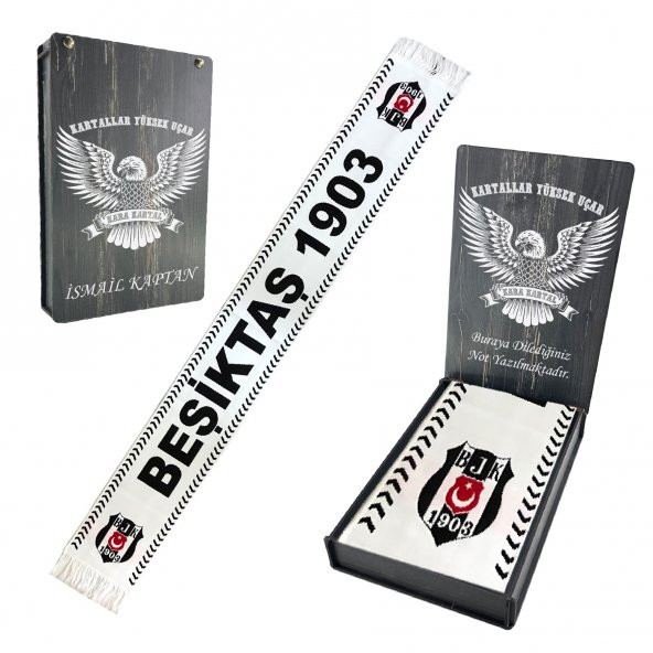 Beşiktaş Orijinal Dokuma Atkı Kişiye Özel Ahşap Kutulu - 5