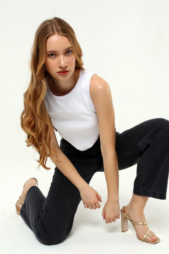 Kadın Yüksek Bel Siyah Boyfriend Bol Paça Kot Pantolon - 6