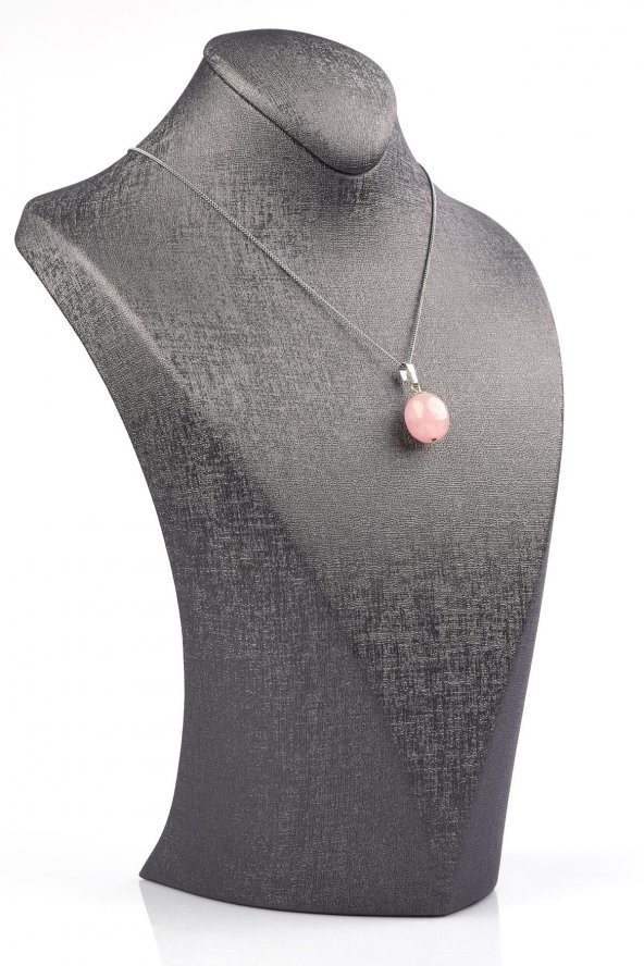 Pembe Kuvars Doğal Taş Kolye - Resim 2