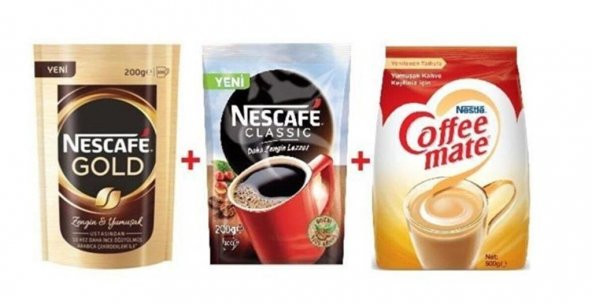 Nescafe Classic - 200 gr Paket + Gold 200 gr Paket +Cofee Mate 500 gr - 1