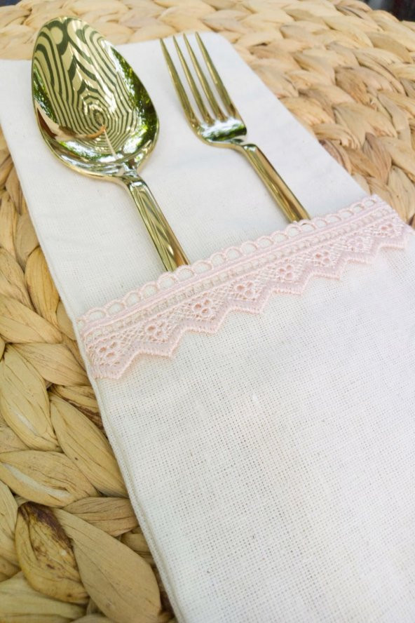 6 Adet Keten Pembe Dantelli Kaşıklık Servis Sunum ürün görseli