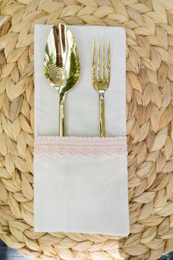 6 Adet Keten Pembe Dantelli Kaşıklık Servis Sunum - Resim 4