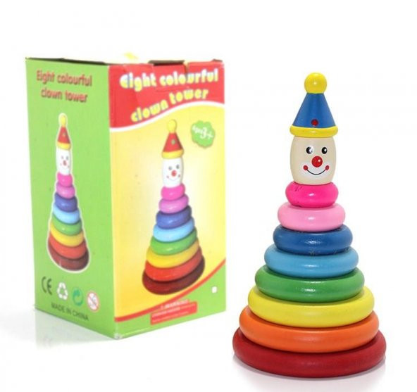 Sekiz Renkli Palyaço Kulesi Ahşap Çocuk Oyuncak